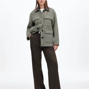 NWT Madewell Leather Collar Gray Textured Tweed Field Jacket, Size L